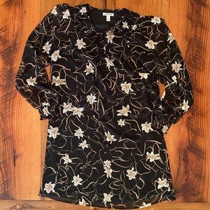 Elizabeth and James Black Dress with Beautiful Floral Print, Size Small